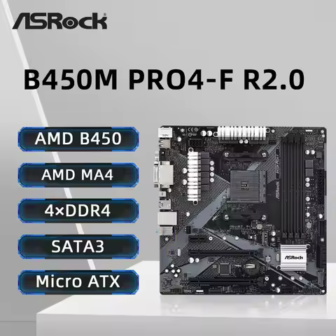 ASRock B450M PRO4-F R2.0 Motherboard Support Ryzen 5 5600 5600G R7 5700X3D 5800x3D CPU 4xDDR4 M.2 PCIe 3.0 AM4 Mainboard mATX