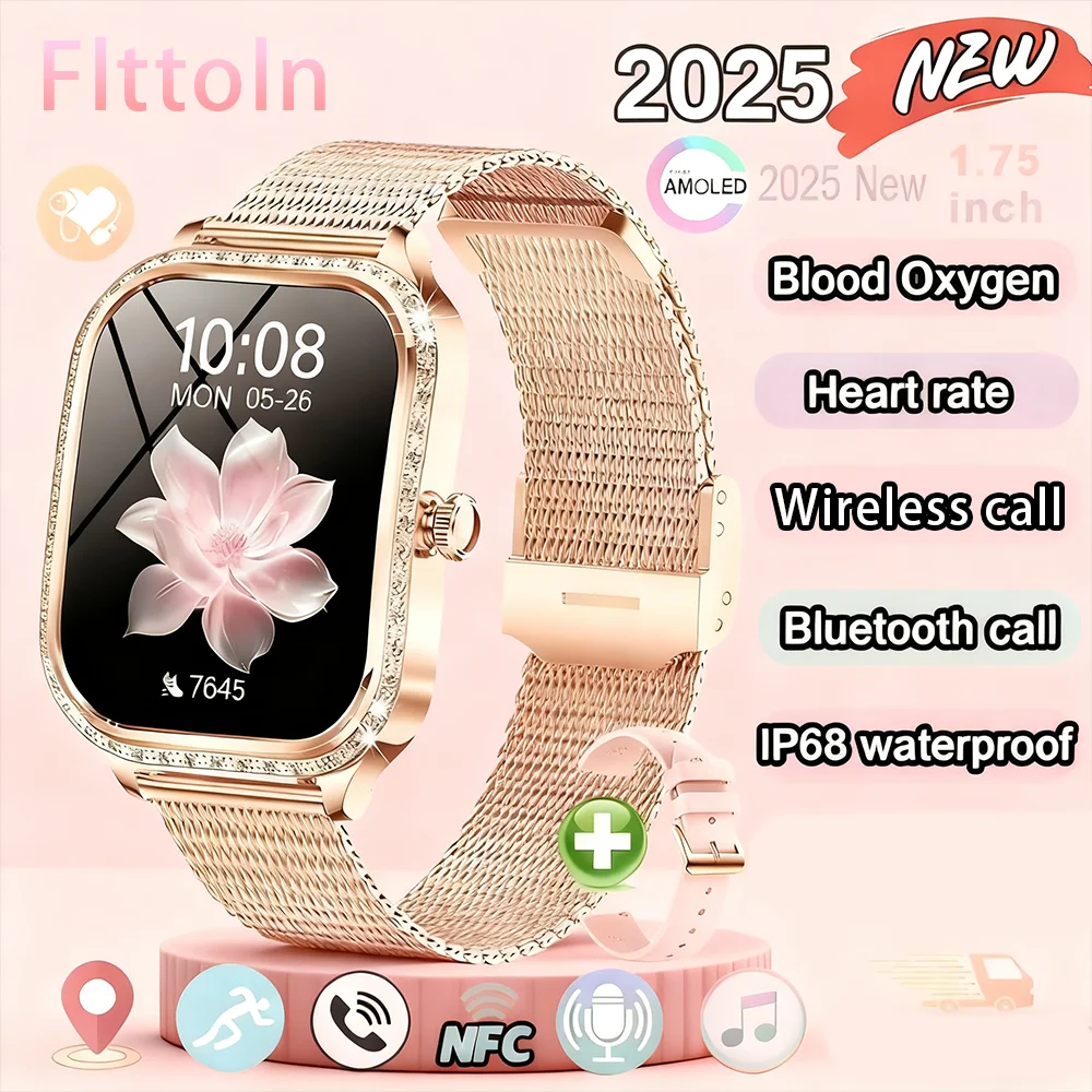 

for Xiaomi 1.75' AMOLED Smartwatch Women Bluetooth Call IP68 Waterproof Weather Menu Heart Rate Step Fitness Sports Smart Watch
