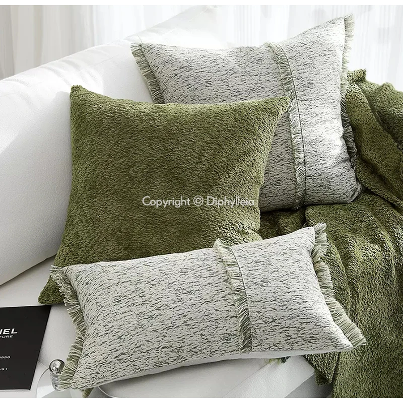 Diphylleia Stockholm Design Modern Throw Pillow Covers Moss Green Fringed Cushion Case 45x45cm For Living Room Sofa Couch