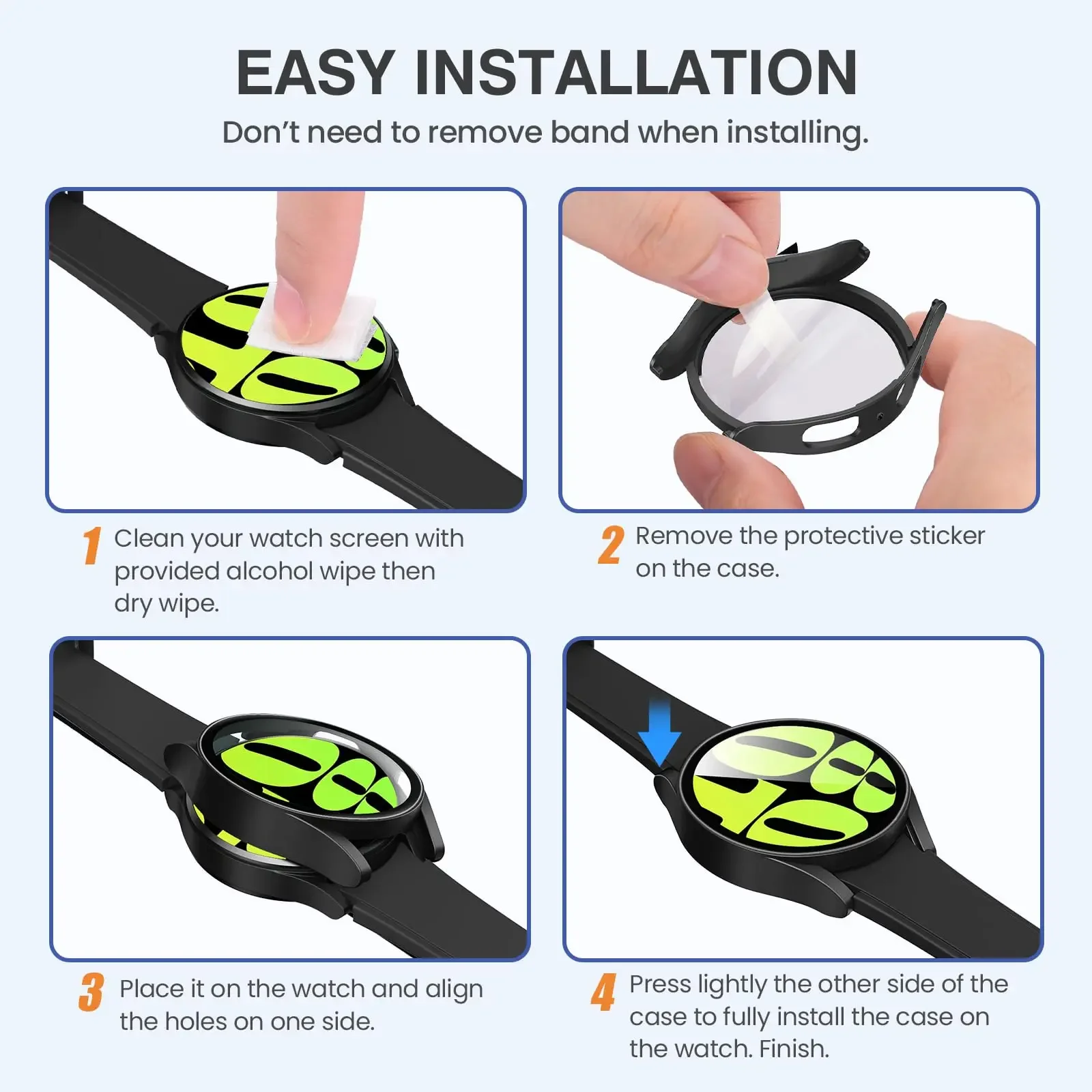 Custodia + vetro per Samsung Galaxy Watch 6 5 4 44mm 40mm 44 40 MM Accessori all-PC attorno copertura paraurti anticaduta + protezione schermo