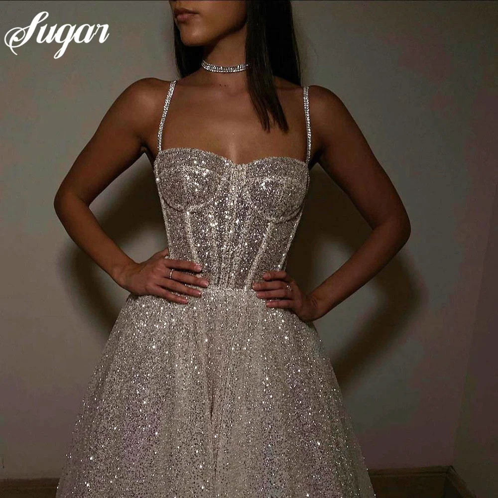 Glitter Shinny Wedding Dresses Plus Size Princess Spaghetti Straps Bridal Formal Gowns Corset Wedding Gown 2023 vestido novia