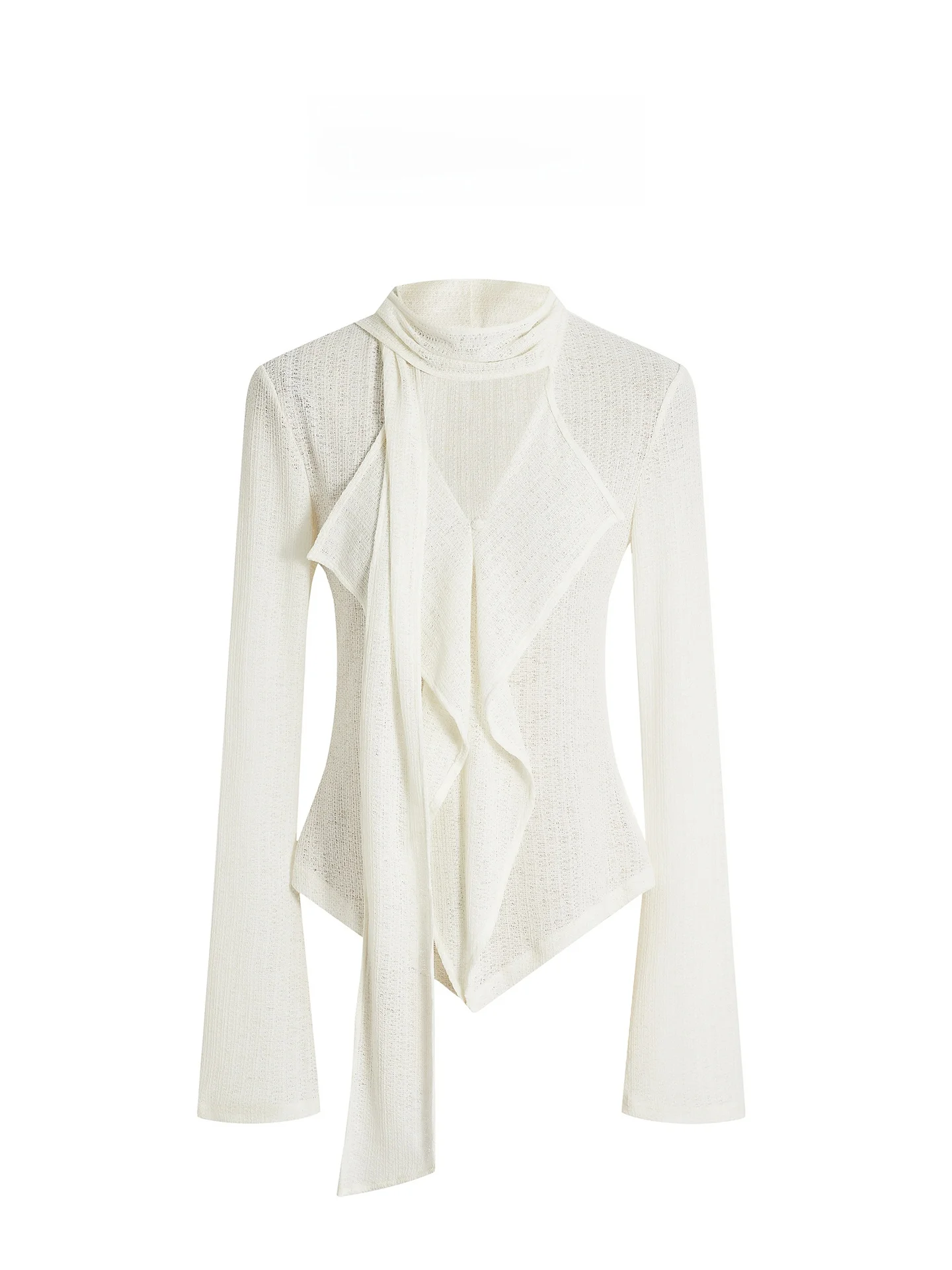 

ALIN Coral Sea Long Sve T-irt Women's Knitted Hollow out Base irt with Lace Hemline Autumn Season Ladies Faion