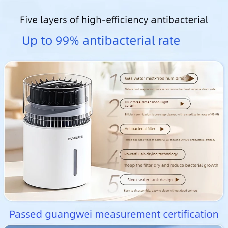 400mL/h Evaporative Humidifier, Mist-Free Room Humidifier with 3 Settings, Two-Color Lighting, ABS Tank, Negative Ion Function