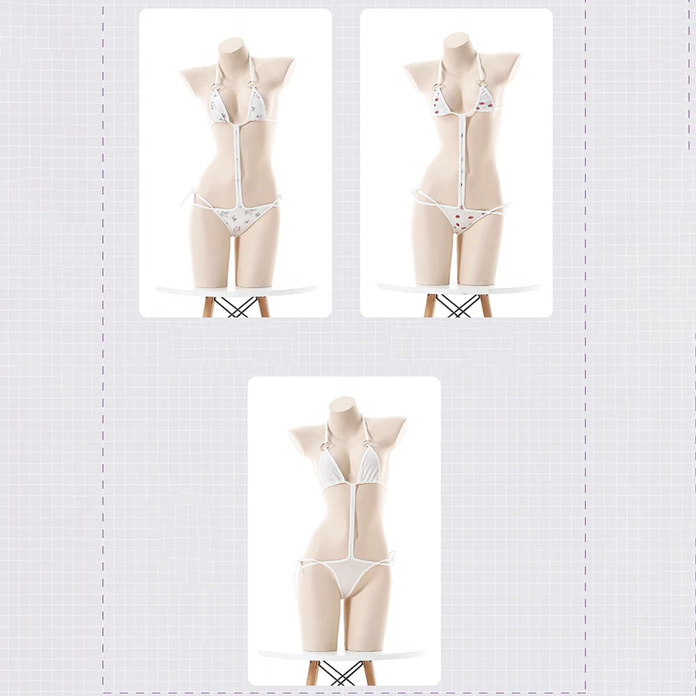 Hohler Ring-Neckholder-Bikini für den Urlaub für den Urlaub, floraler Urlaub, Polyester, einfarbig, Erdbeer-Urlaub