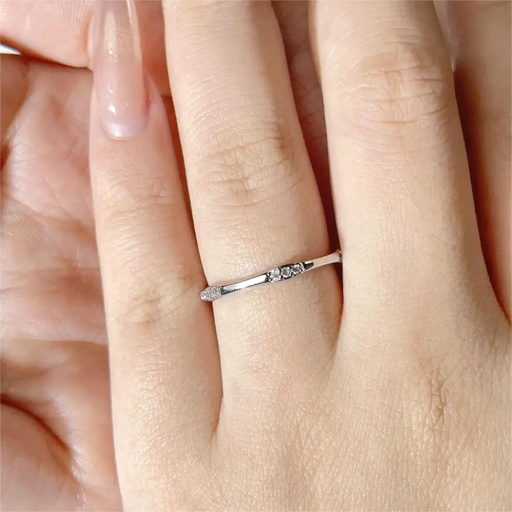 Thin Dainty Pinky Ring For Women Silver Color Mini Crystal Zirconia Finger Ring Dating Tiny Party Fashion Jewelry Gift KBR029