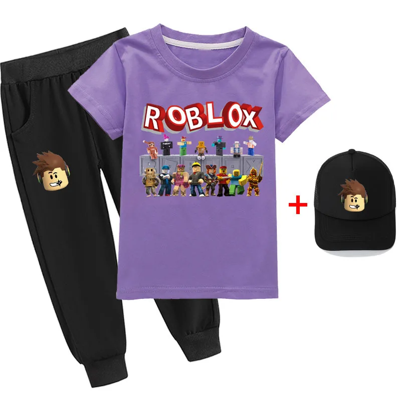 

NEW Roblox Fine Cotton Children's Short-sleeved T-shirt Set + Hat Three-piece Set Children's Clothing Autumn Children's Clothes