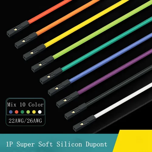 Cable Dupont de silicona supersuave para Arduino, 10cm, 20cm, 30cm, 2,54mm, macho, hembra, 22AWG, 26AWG, dorado, 10 piezas, 1P