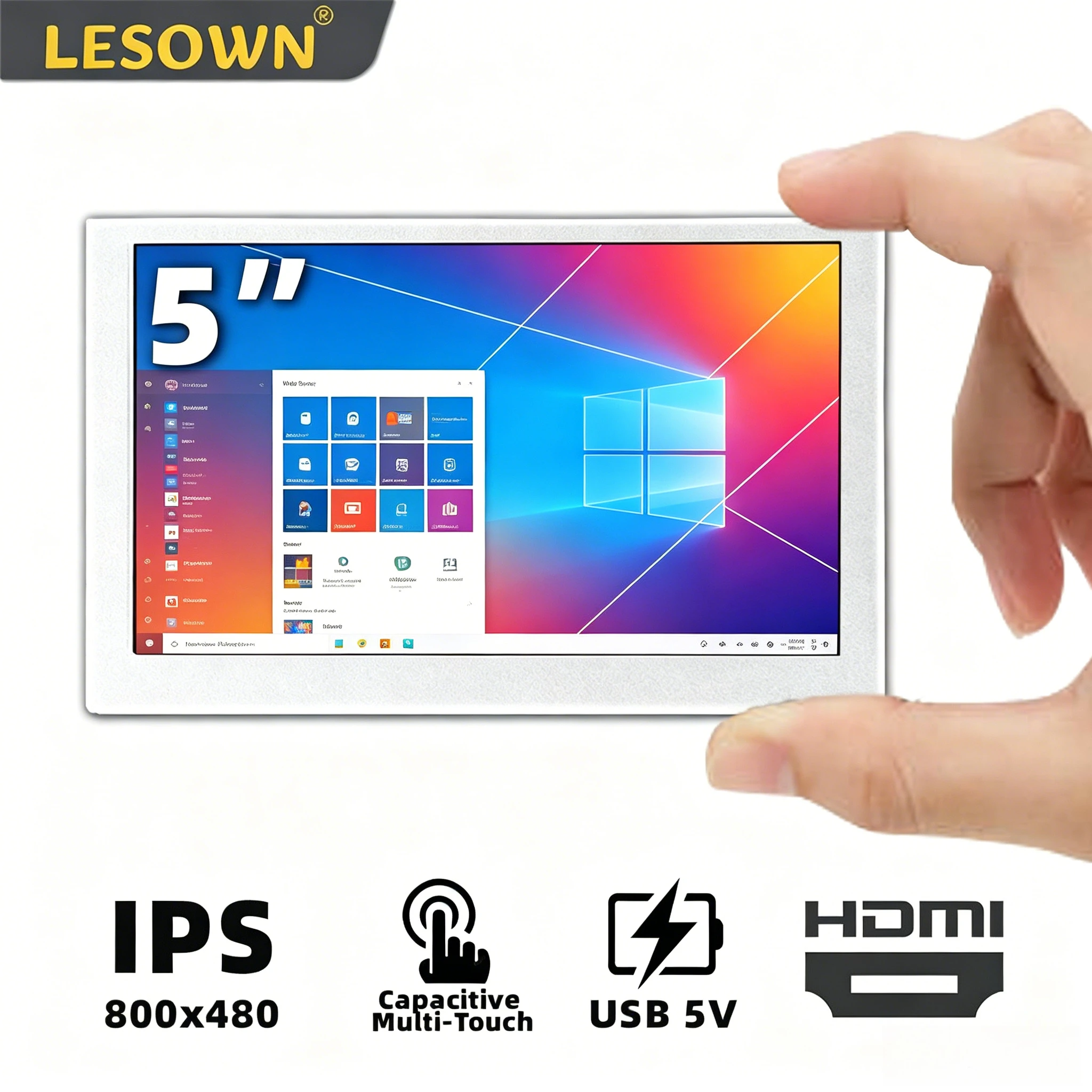 LESOWN 5.0-in Matte White Raspberry Pi Touch Display 16:9 800x480 HDMI 60Hz Auxiliary Monitor for DIY SBC Maker Kit