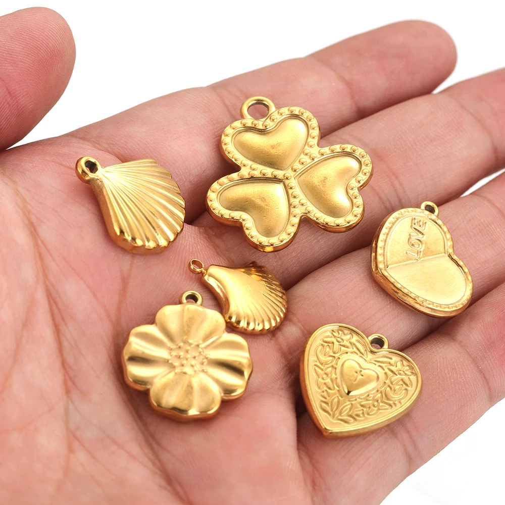 5pcs Stainless Steel Gold Plated Shell Heart Charm for Jewelry Making Supplies DIY Bracelet Necklace Accessories Craft Wholesale image 3