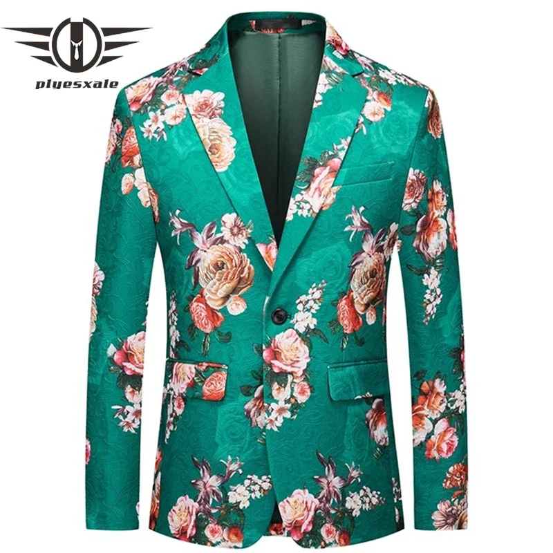 

Plyesxale Slim Fit Men Floral Blazer Jacket Classic Elegant Wedding Party Blazers For Men Jacquard Terno Masculino 6XL Q1527