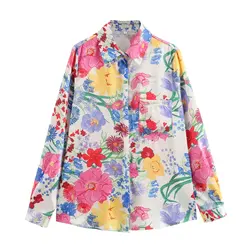 Tangada 2024 Women Flowers Shirt Long Sleeve Chic Female Loose Shirt Tops 6X0370