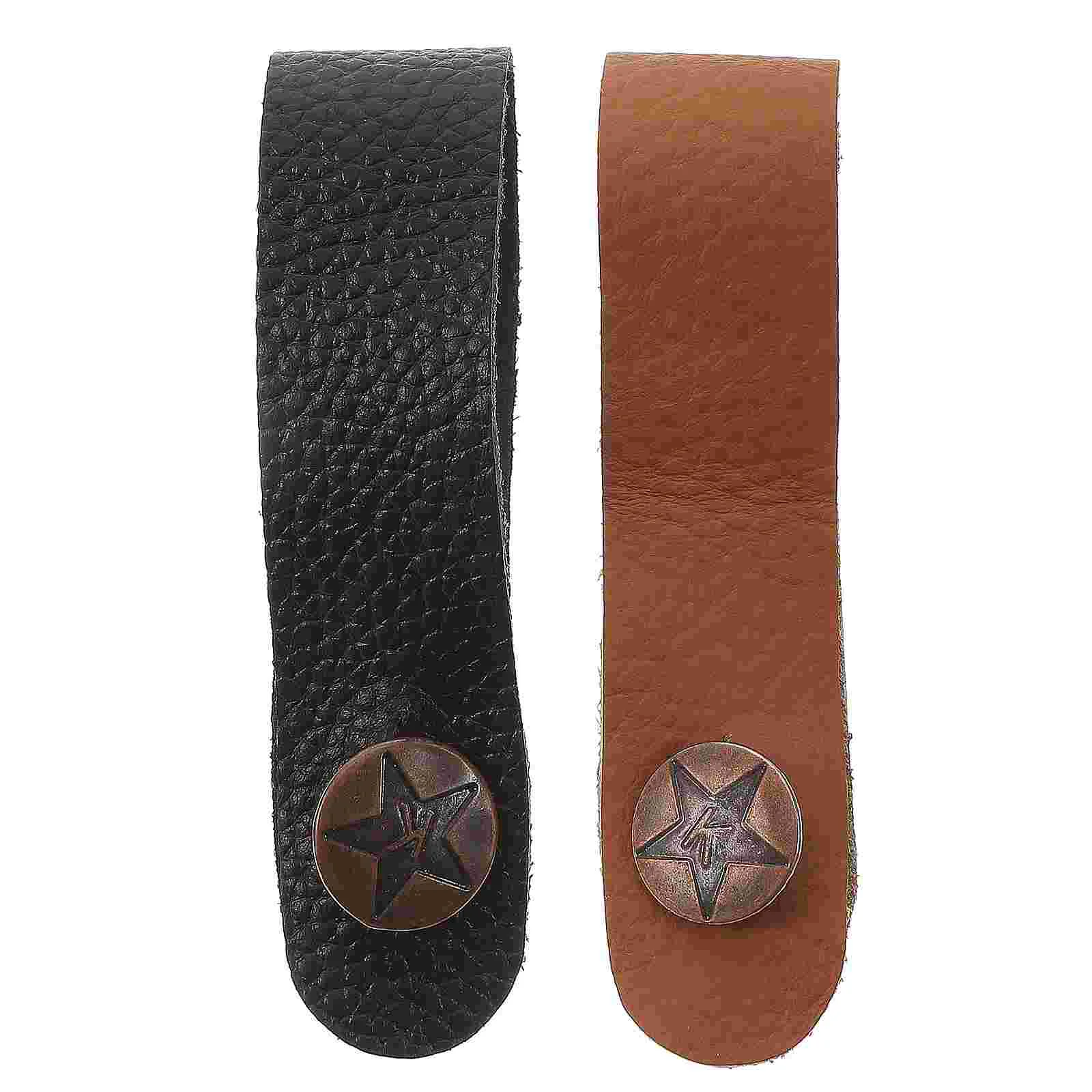 

2 Pcs Guitar Neck Strap Straps Tie Purse Universal Button Acoustic Cowhide Black