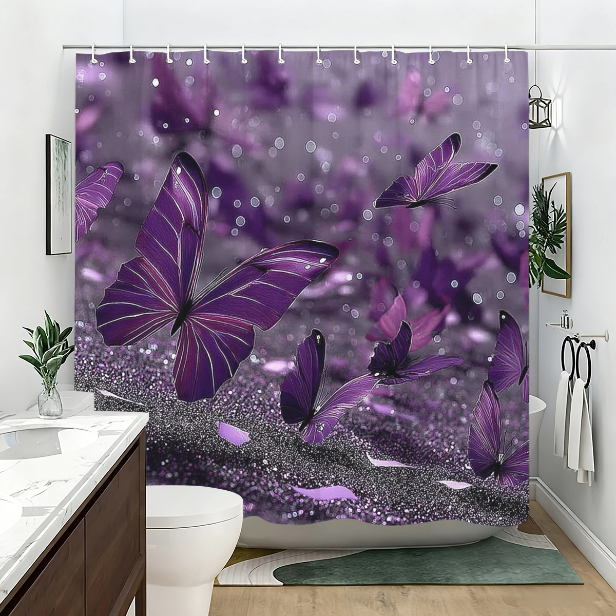 

Vibrant Beach Hut & Seagull Pattern Polyester Shower Curtain - Nautical Style Bathroom Decor Fabric Bathtub curtain