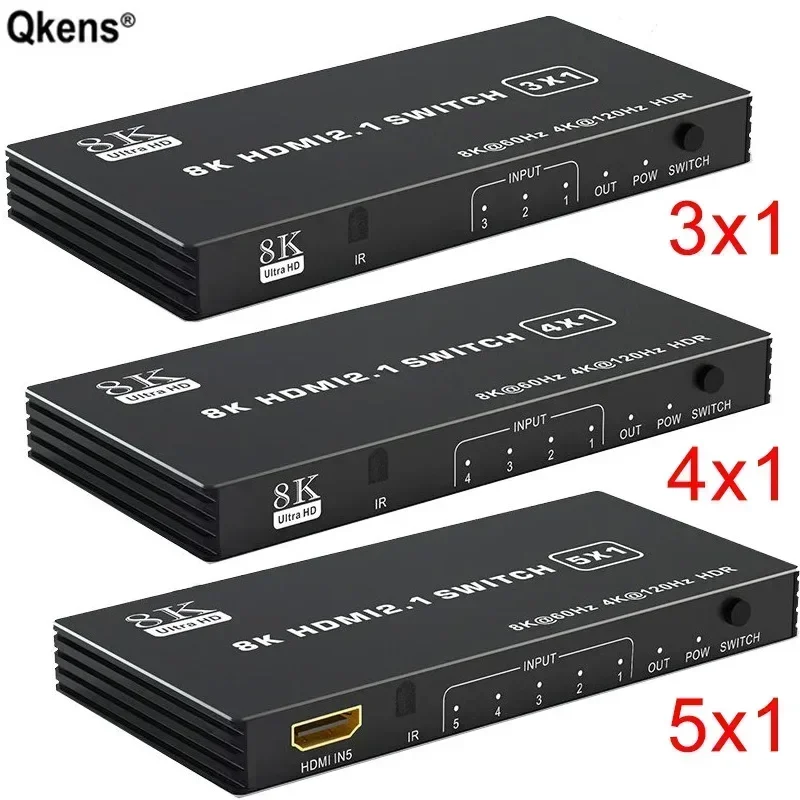 Répartiteur de commutateur HDMI 2.1, 8K 60Hz, 3 4 5 ports 3x1 4x1 5x1, convertisseur vidéo 4K 120Hz, prise en charge CEC 48gbps HDR IR à distance