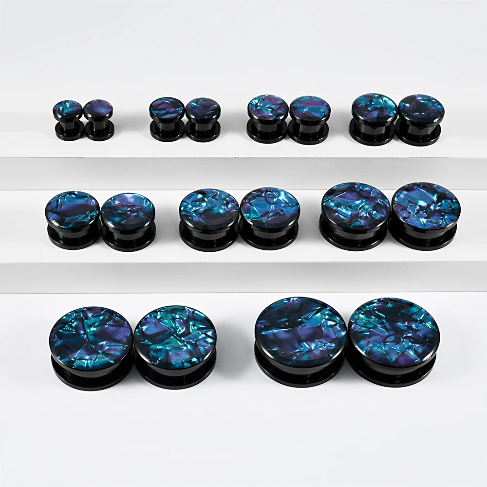 2pcs Flat Hollow Colorful Shell Black Stainless steel Ear Tunnel Gauge Plugs Lobe Stretchers Expander Double Flesh Ear Piercing