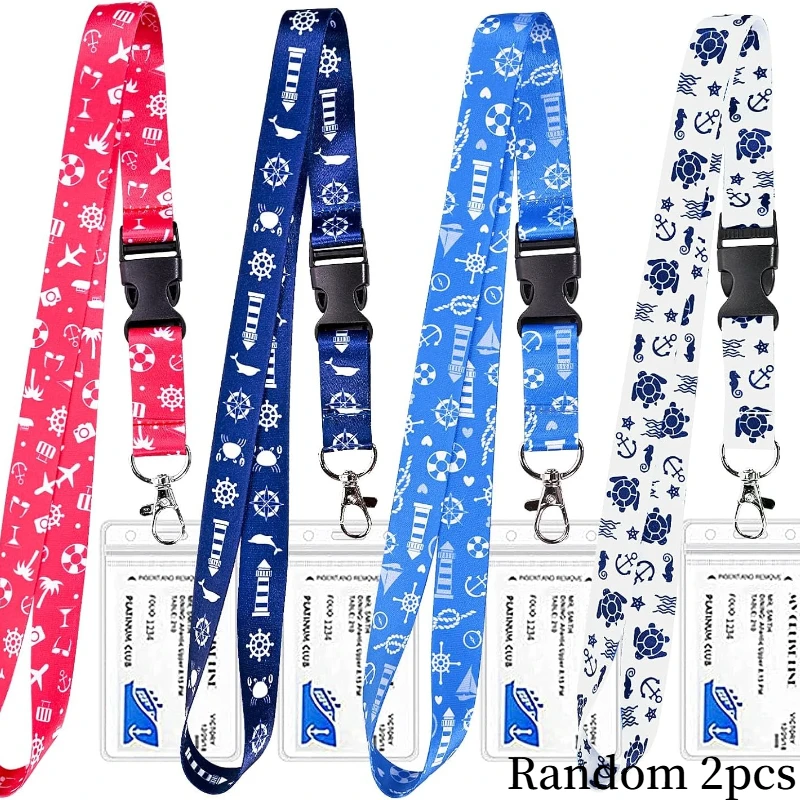 Random 2pcs Cruise Lanyard For Ship Cards, Cruise Lanyard With Detachable Buckle & ID Badge Holder For Cruises Ships Key Cards
