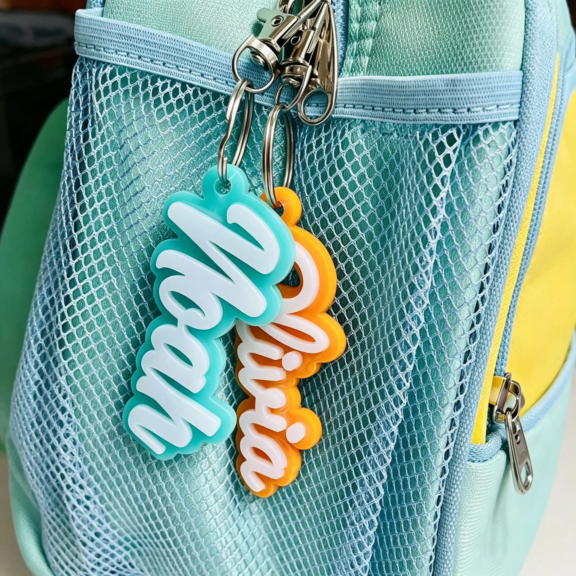 Personalisierte Acryl-Schlüsselanhänger, Acryl-Namensschilder, Namensschilder für Rucksäcke, Namensschilder für Wickeltaschen, personalisierte Namens-Schlüsselanhänger, Namensschilder für Brotdosen, Namensschilder im Vintage-Stil – Detail 5