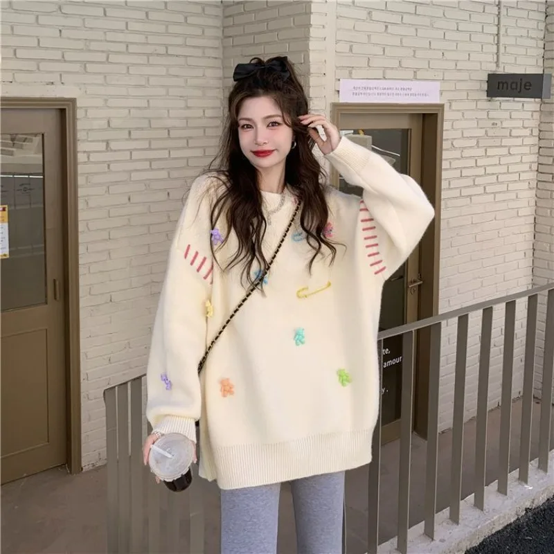 2023 New Large Size Women Autumn Winter Loose Lazy Style Pullover Sweater Female Design Sense Needle Casual Knitting Shirt Top