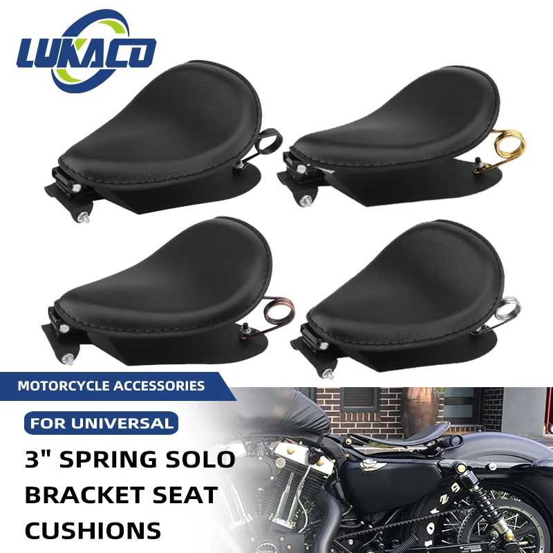 

Motorcycle Retro Solo Seat+3" Spring Bracket PU Leather For Harley Custom Chopper Sportster For Bobber For Honda For Yamaha