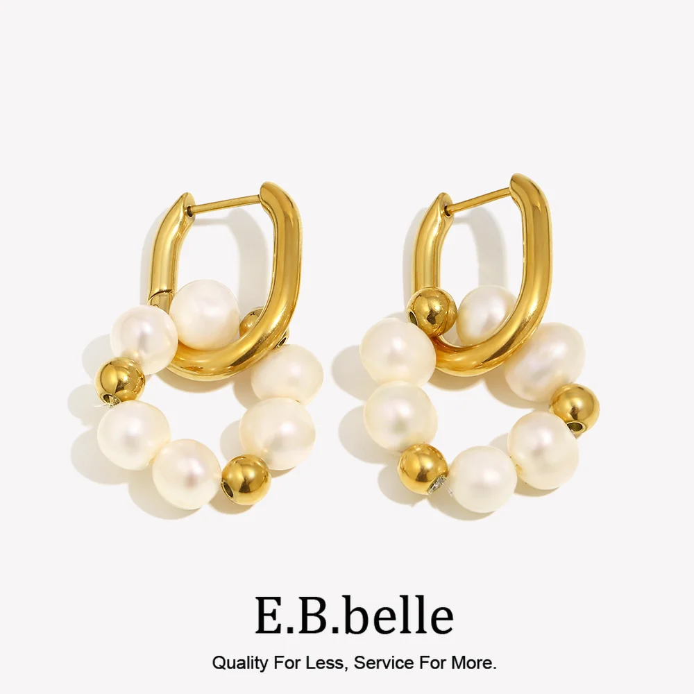 Pendientes en forma de U de flor de perla de agua dulce, joyería de acero inoxidable hipoalergénica 316L, accesorios chapados en oro de 18K