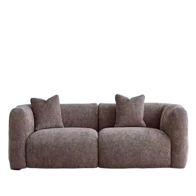 

French retro cream style sofa small apartment modern minimalist art style straight row chenille fabric big white sofa