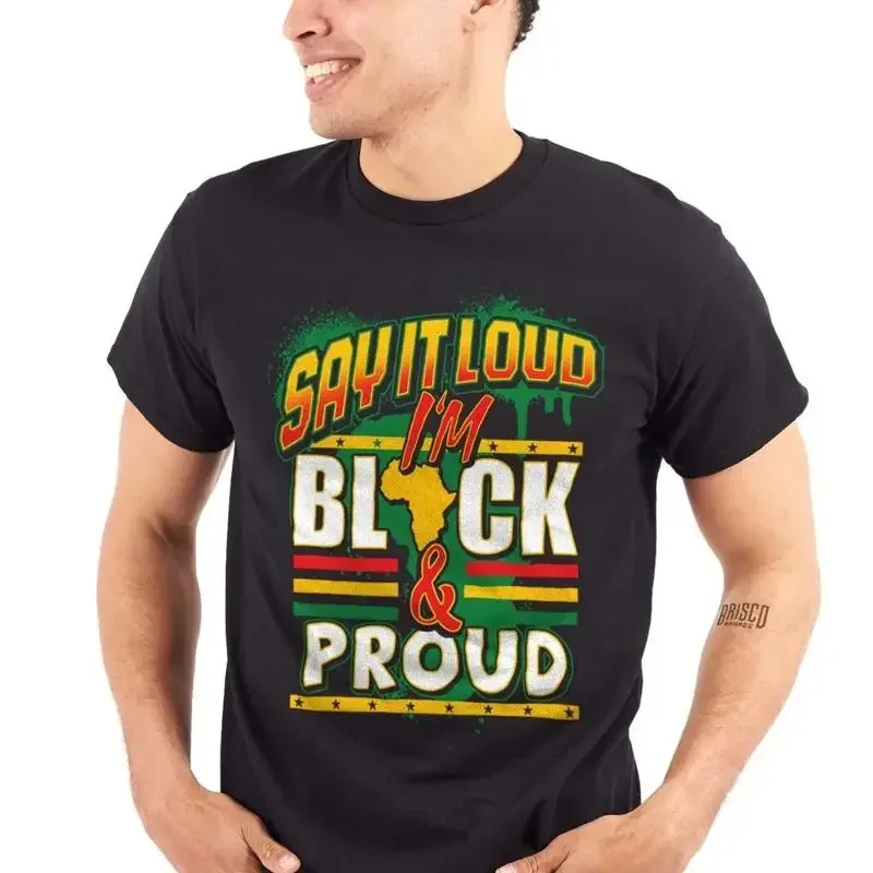 

Женская или мужская футболка с круглым вырезом Say It Loud Black and Proud Tribal Pattern