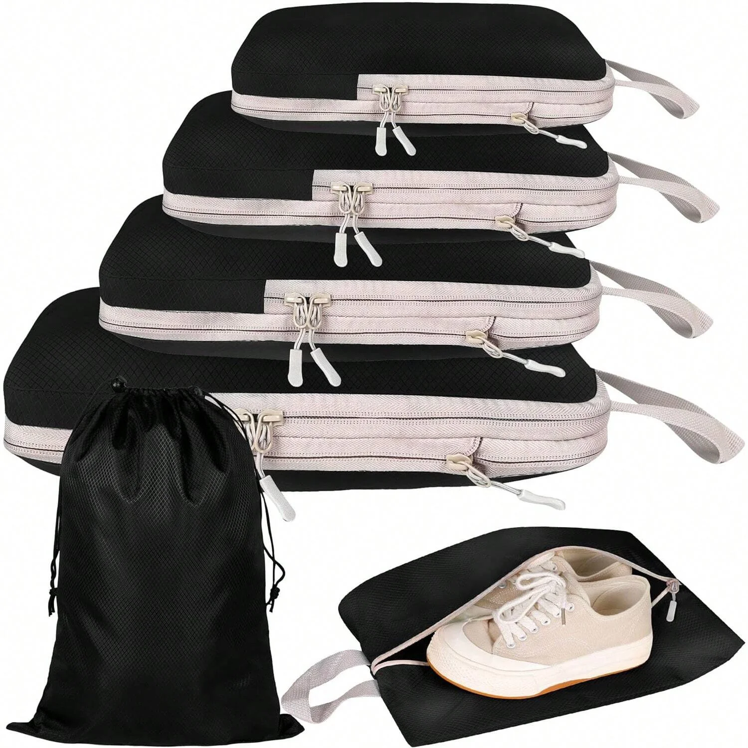 Set/6 Stück komprimierbare Verpackung Reise Aufbewahrungstasche Würfel wasserdichter Koffer Nylon tragbar mit Handtasche Gepäck Organizer Ryanai – Detail 4