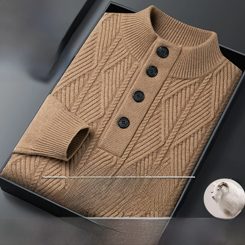 

Мужской зимний вязаный свитер Thiened Extra-Woolly с высоким воротником, теплый, с цветным узором, модный, городской стиль