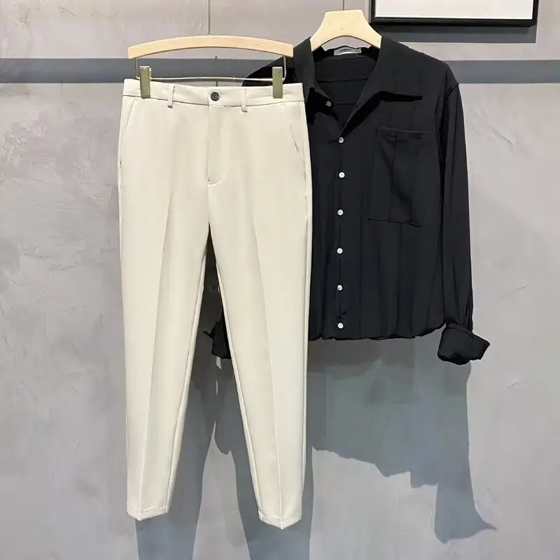 

Casual Slim Fit Nine-Tenths Men's Suit Pants Spring Autumn Summer New Iron-Free West Pants Business Gentleman Style Polyester...
