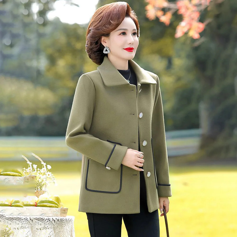 Fashion Large Size Women's 2024 New Double-sided Coat Middle-aged And Elderly Women Autumn And Winter Leisure Woolen Coat Tide5X