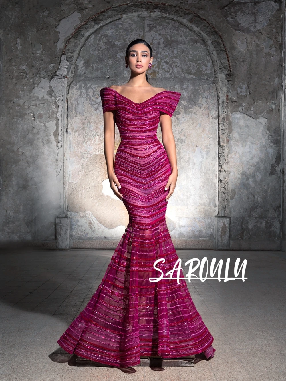 

Eye-catching Striped Sequin Evening Dress Tiered Mermaid Charming Customized Beaded Glitter Prom Gown Sexy Banquet Wear