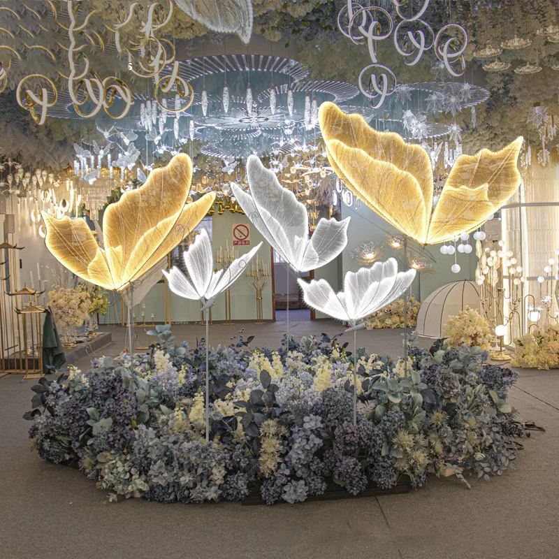 Customized Wholesale Glow Butterfly Wings Road Lead Led Light Stand Background Stage For Wedding Scene Layout Props Lamps