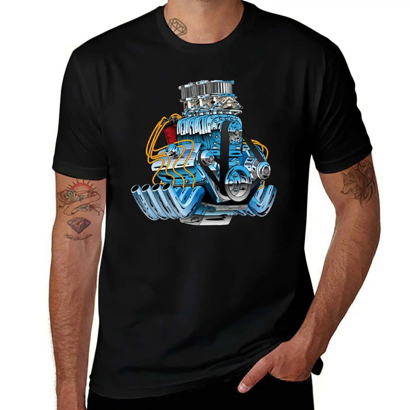 Hot Rod Race Car Dragster Engine Cartoon Illustration T-Shirt Cool Dry Performance T-Shirt