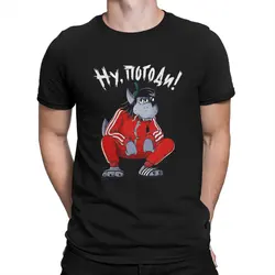 Tracksuit Squat Wolf White T Shirt Men Cotton Leisure T-Shirt Crewneck Nu Pogodi Well Just You Wait Wolf Hare Cartoon Tee Shirt