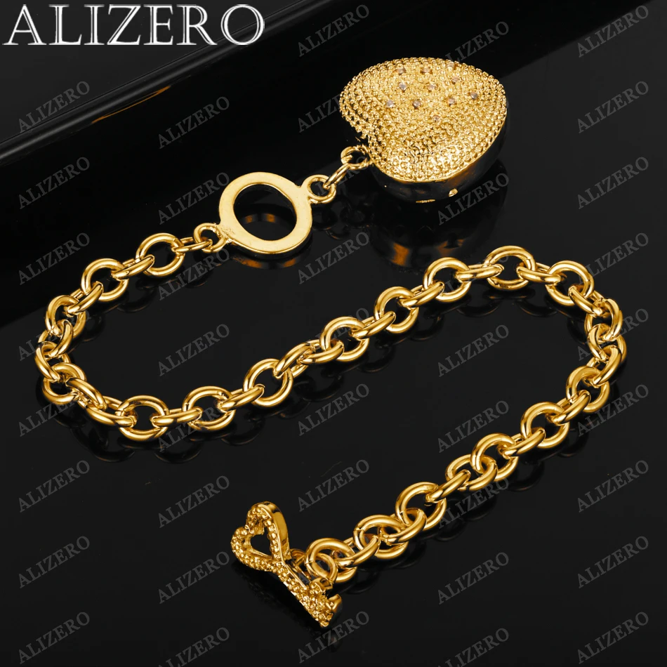 

ALIZERO 925 Sterling Silver Plated 18K Gold Bracelet with Zircon Heart Pendant Design Women Fashion Accessories Charm Jewelry