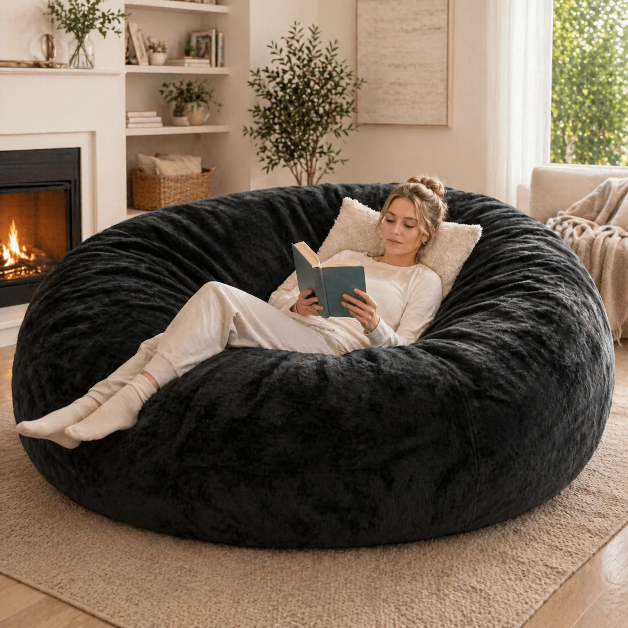 100CM×100CM×60CM, adult beanbag chair with padded beanbag inside, memory foam chair, soft flannel washable cover, ideal reading seat for bedrooms and dorms.