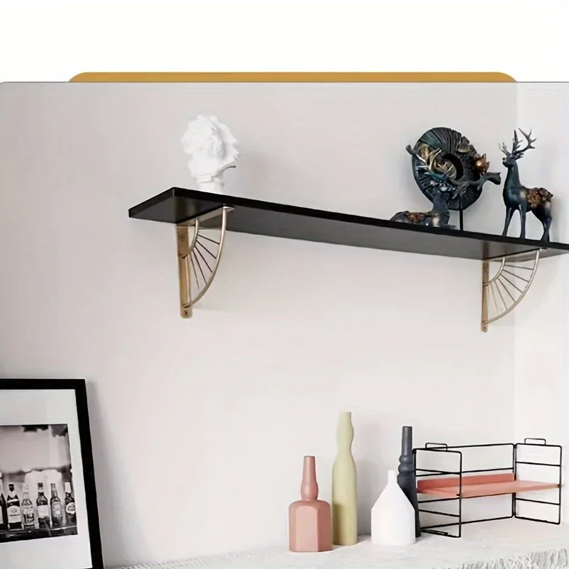 

2pcs Gold Wall Bracket Fan-shaped Brass Shelf Book Wall Decor Shelf Supports Retro Iron Hardware Art Holder DIY Wall Decor
