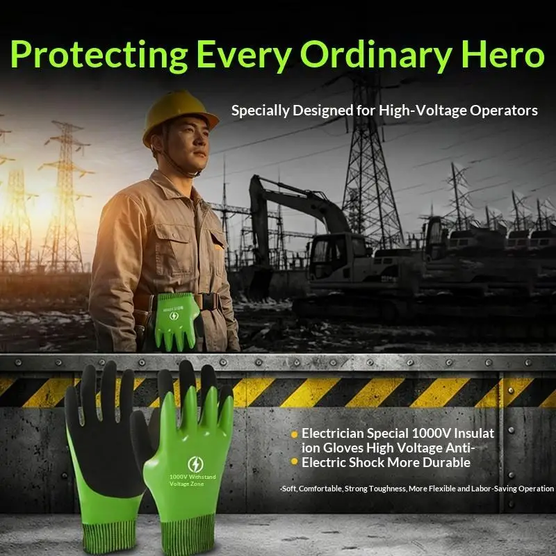 Electrician Waterproof Insulated Gloves 1000V 400V Non-slip Breathable Rubber for Outdoor Power Maintenance Jobs