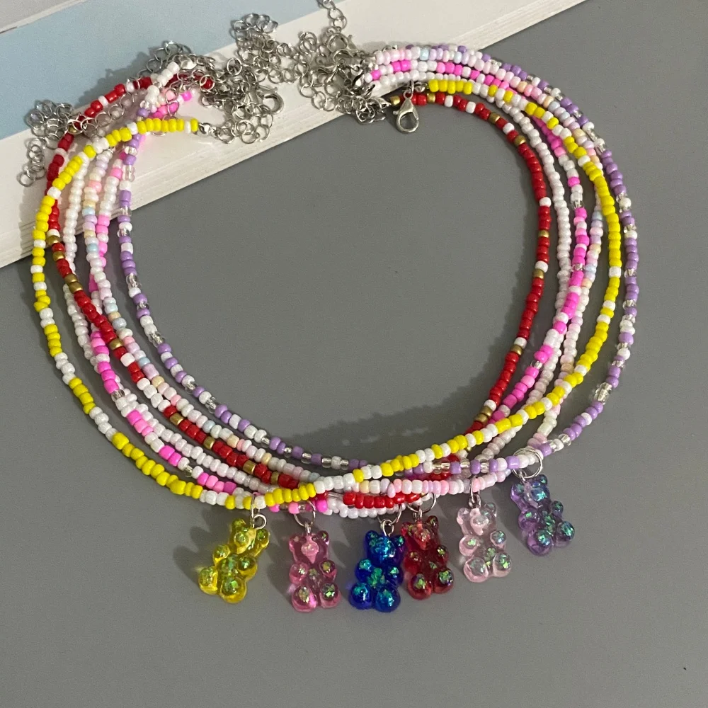 Wholesale Jewelry Candy Color Resin Gummy Bear Chain Necklaces For Women Girl Daily Jewelry Party Gifts Acrylic Collare Pendant