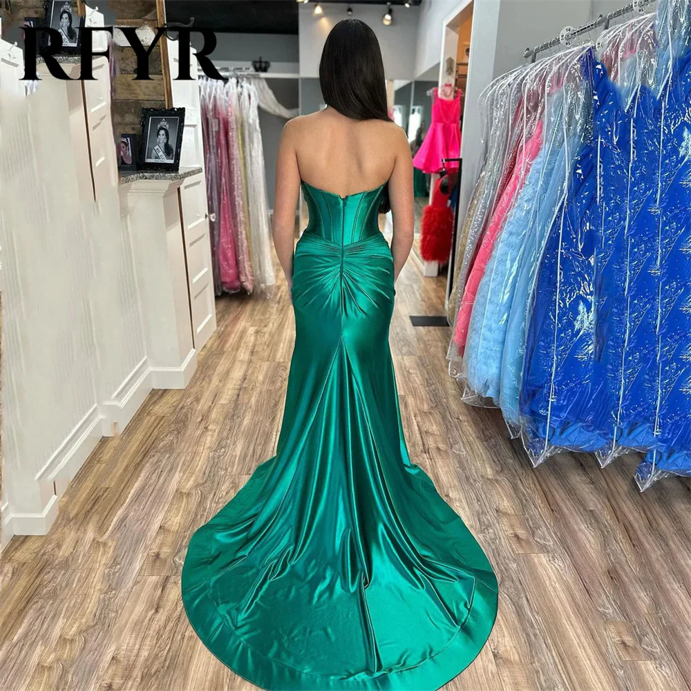 RFYR Green Mermaid Stain Prom Dress Sweetheart Cut Out Evening Dresses Sleeveless Sexy Party Dress with Side Split Customized