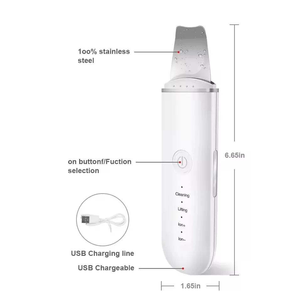Zai xiao purificador ultrassônico da pele, espátula facial vibratória, removedor de cravo, pá limpa, cavitação, peeling, levantamento facial