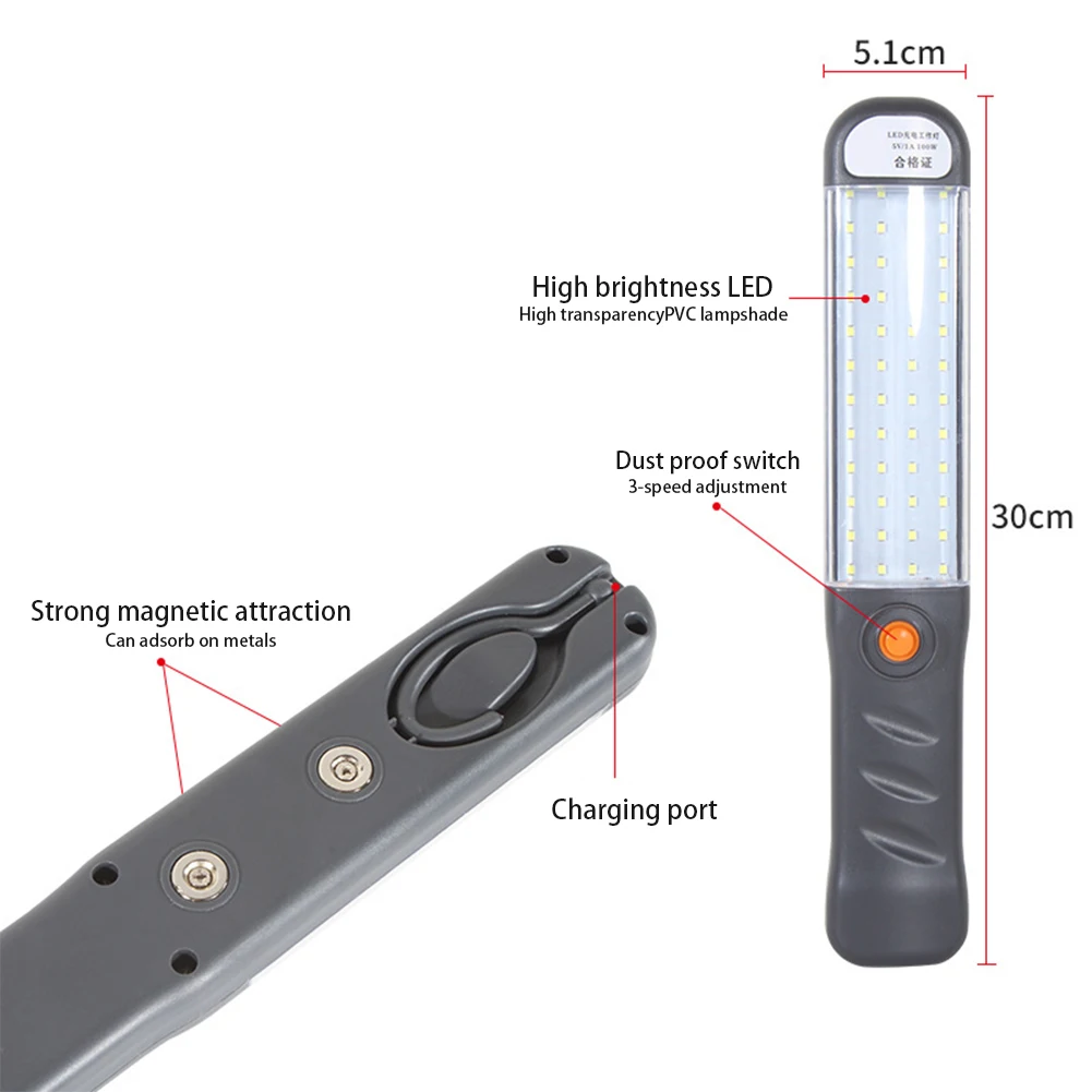 Led-Werklamp Oplaadbare 1500lm 3 Verlichtingsmodi Mechanisch Licht Met Magnetische Bases En Ophanghaken Voor Autoreparatie