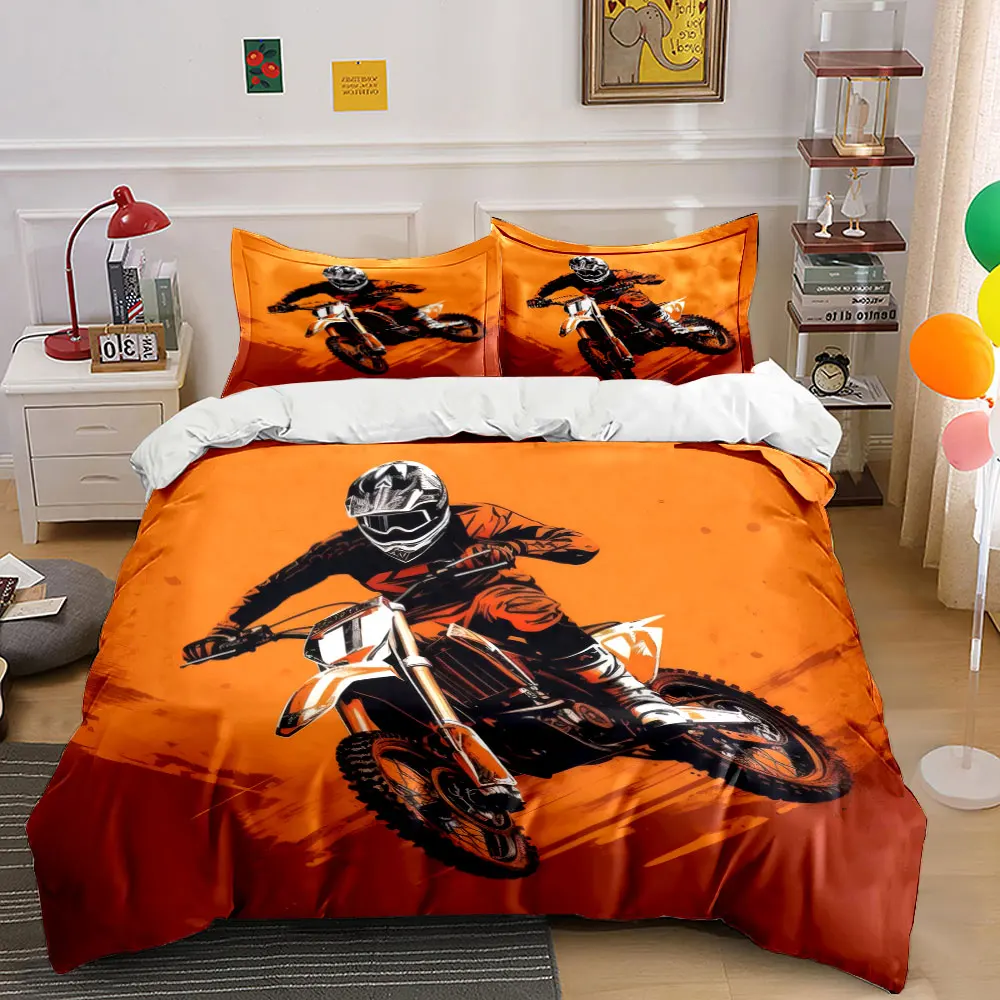 Motocross Gear theme Set,Multiple sizes kid's and adults' bedroom Exquisite 3PC bedding set, gift