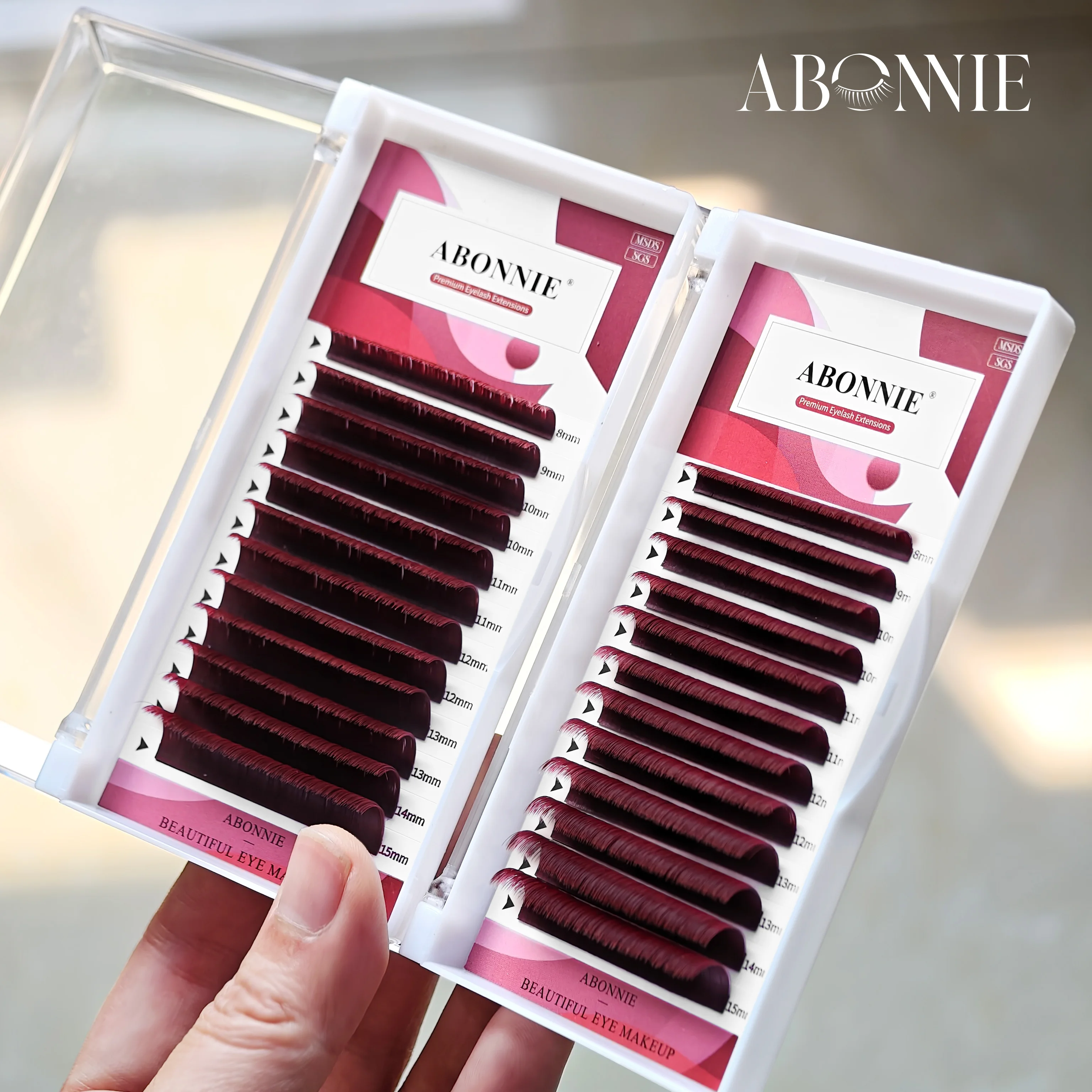 ABONNIE Burgunderbraune Easy Fan Wimpernverlängerungen Russisches Volumen Weinrote Mega Blooming Fans Wimpern – Detail 6