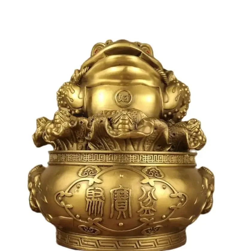 Metal Elephant Head, Two Ears, Treasure Bowl, Nine Sons, Golden Toad, and Hundred Treasures Decorative Home, Office, Cultural a