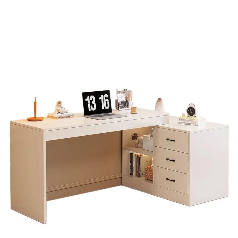 Double table 2-in-1 computer table Solid wood ecological board Household double study table Integrated desk Cream style