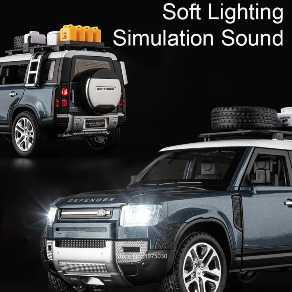 Maßstab 1:24 Land Rover Defender Range Rover Stoßdämpfung Zurückziehen Türen Geöffnete Off-Road-Metallautos Modelle für Jungen Geschenke