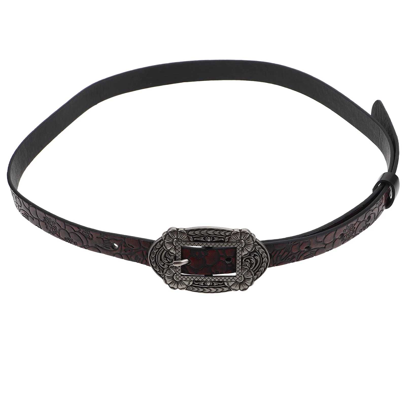

Women 1PC Retro Embossed Belt Distressed Floral Engraved Western Style Cowgirl PU Adjustable Brown Wide Belts for Ladies