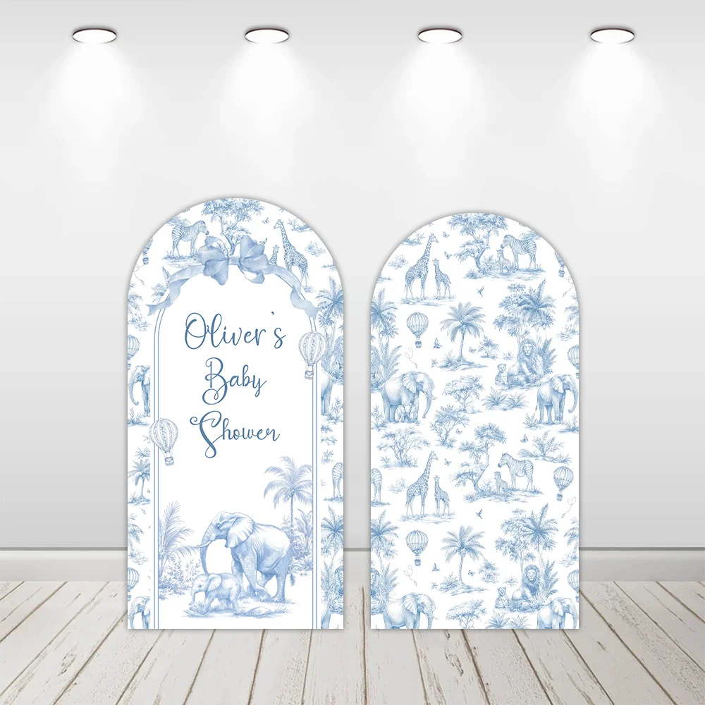 Mehofond 2-Sided Blue Toile Safari Jungle Elegant Pattern Boys Birthday Party Baby Shower Cover Arch Background Decor Backdrop
