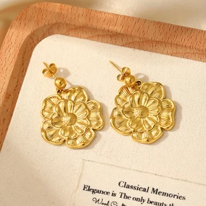 Large exaggerated flower earrings for women, oil pressure pendant, lightweight INS luxury, female jewelry, stainless steel, hanging 12 Main Sales Earring Pressure - №12